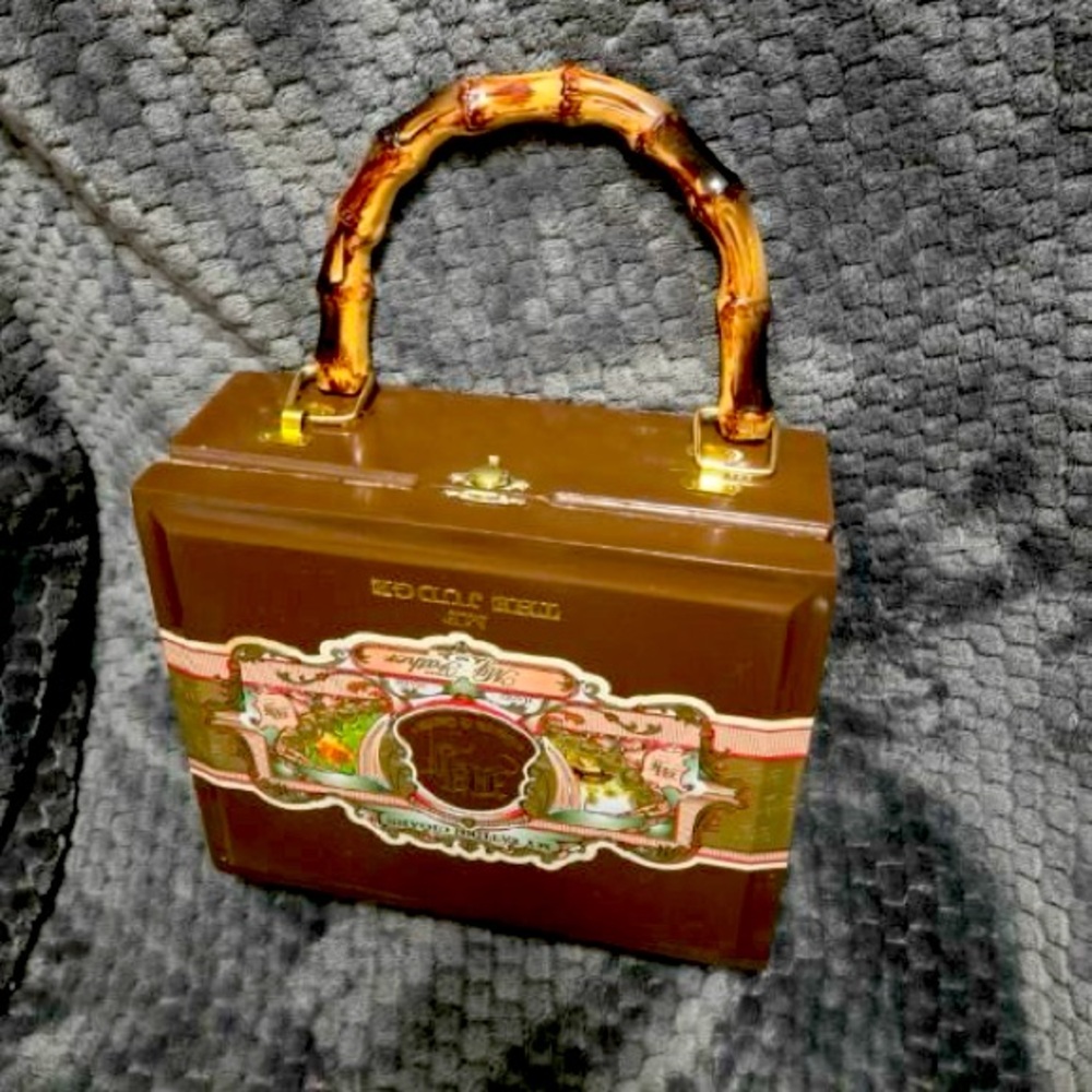 Cigar box purse with bamboo handles Handmade